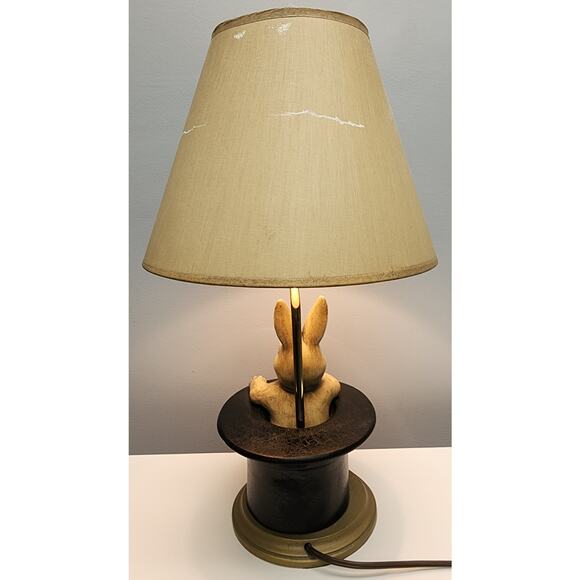 Vintage Whimsical Rabbit in Hat Table Lamp – Brass & Rustic Gold Base, 22" Tall - Picture 10 of 16